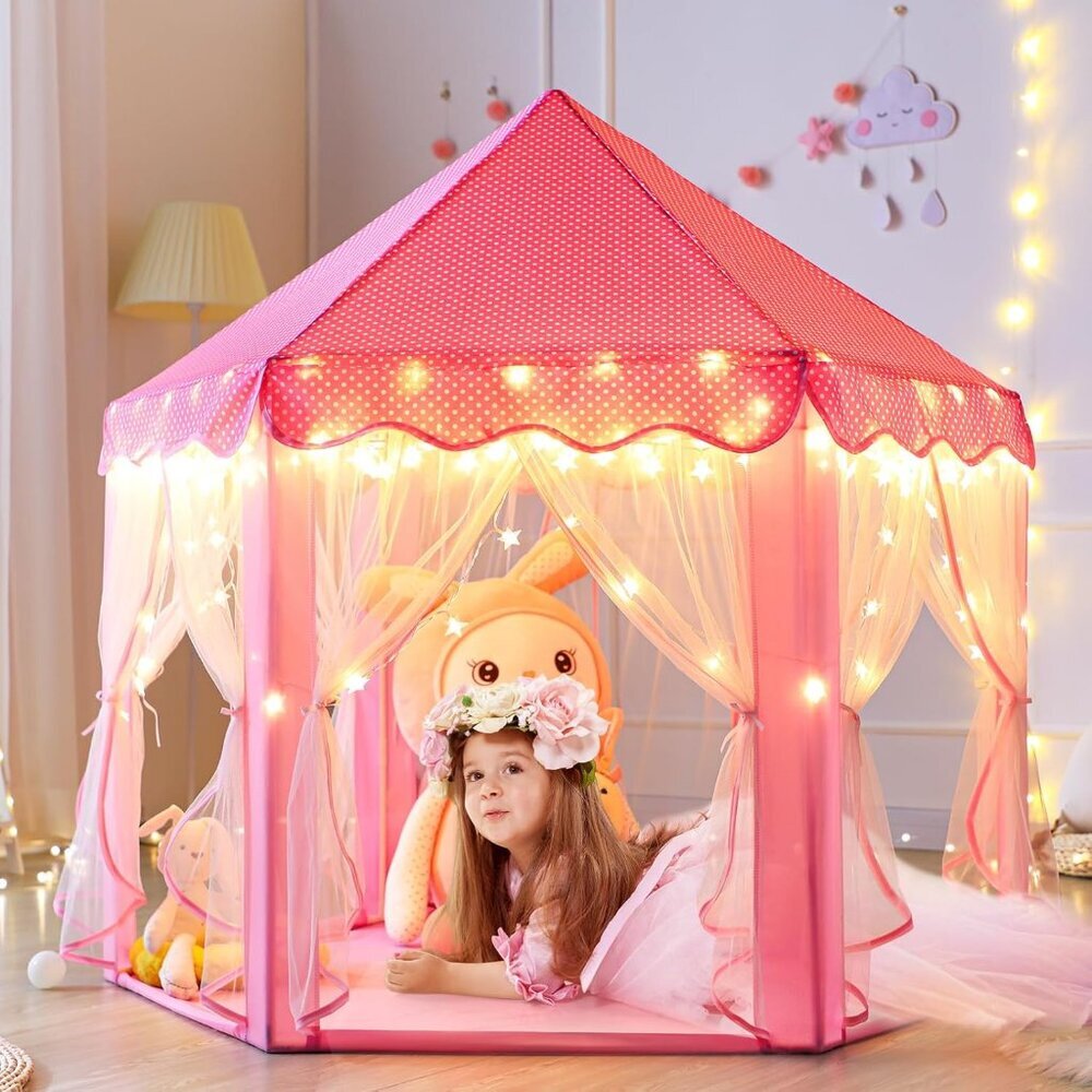 Princess Tent for Girls Large Playhouse Kids Castle with Star Lights Outdoor - Picture 9 of 9